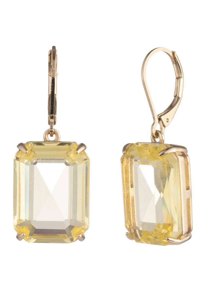 	  Gold Tone Jonquil Leverback Stone Drop Earrings 