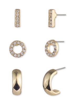 Rhinestone Pave Lock Trio Earrings Set