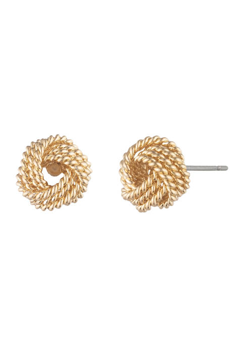 Gold Tone Rope Knot Stud Earrings
