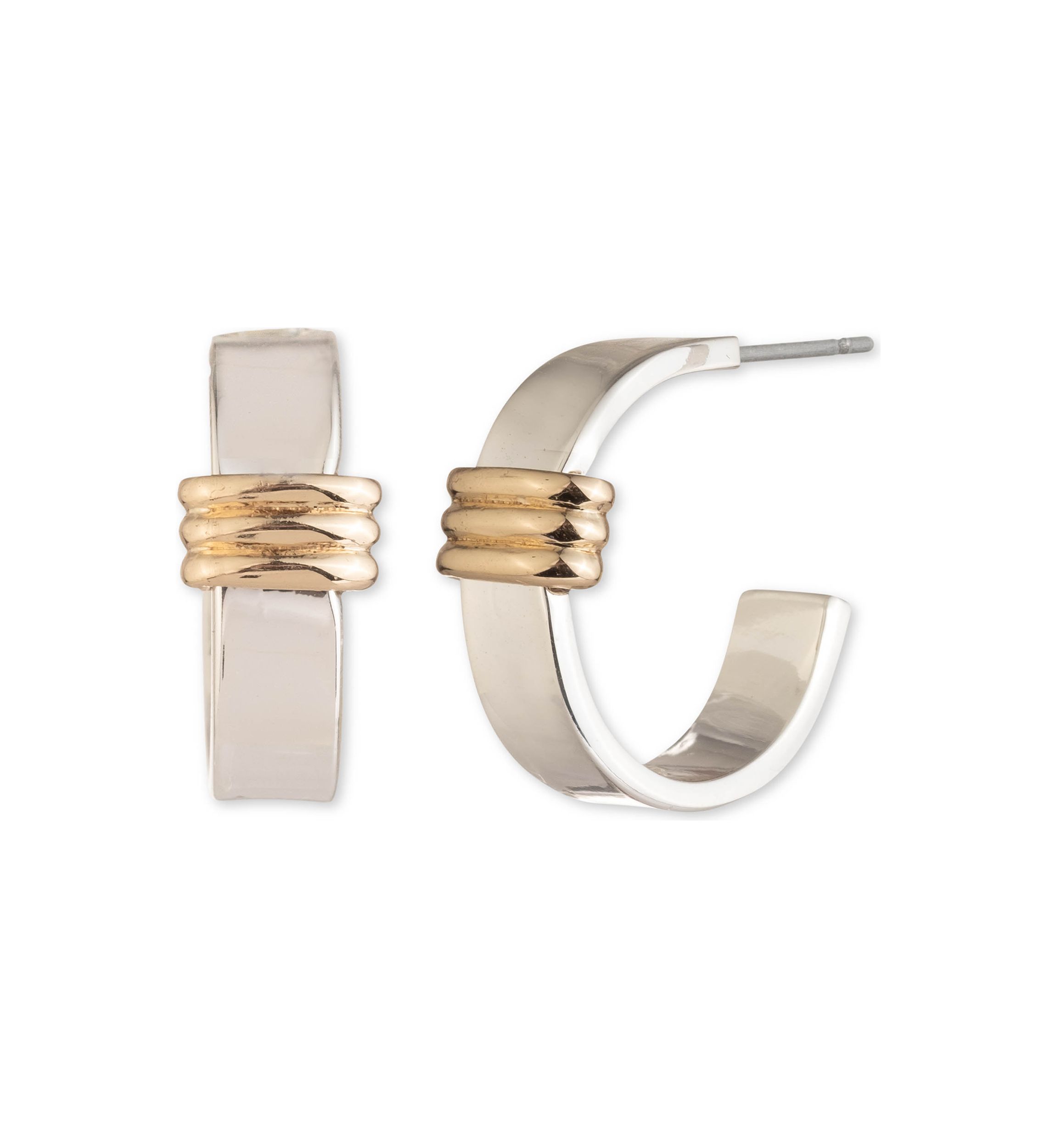 Two-Tone 18 Millimeter Ribbed Hoop Earrings