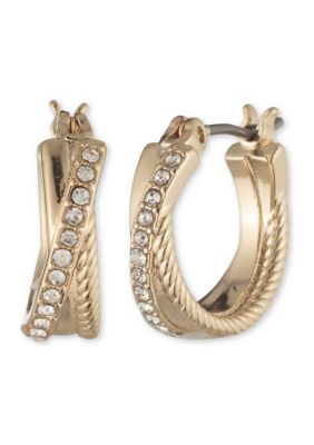 Lauren Ralph Lauren Gold Tone 15 Millimeter Crystal Twisted Rope PavÃ© Hoop Earrings -  0642447573541