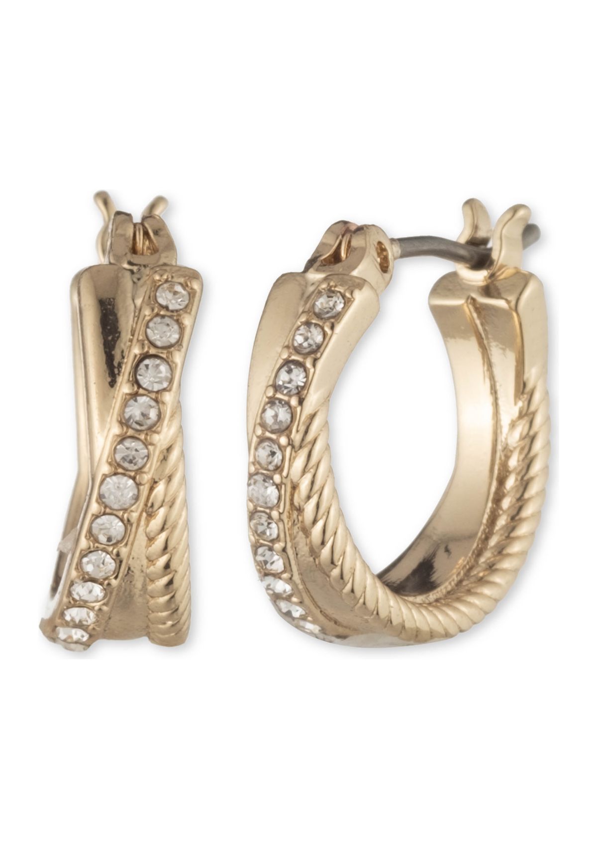 Gold Tone 15 Millimeter Crystal Twisted Rope Pavé Hoop Earrings