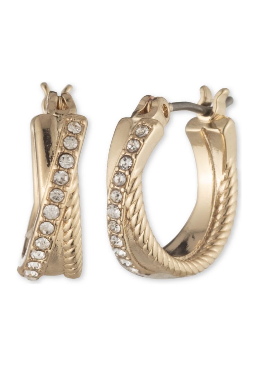 Gold Tone 15 Millimeter Crystal Twisted Rope Pavé Hoop Earrings