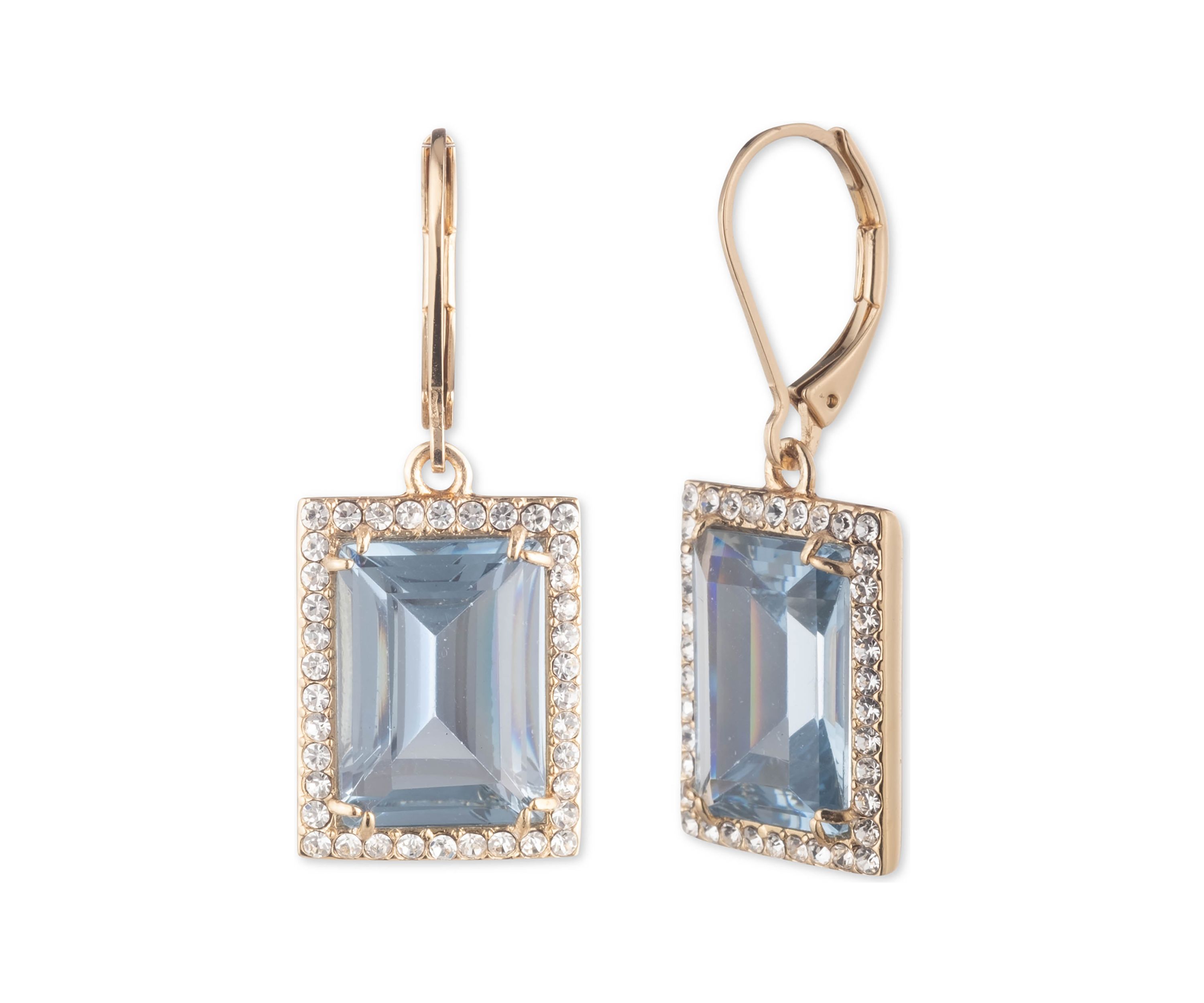 Gold Tone Blue Stone Drop Earrings