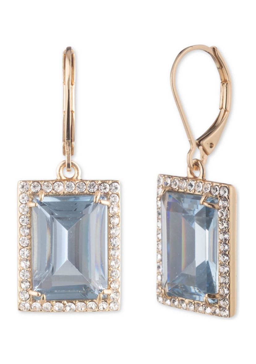 Gold Tone Blue Stone Drop Earrings