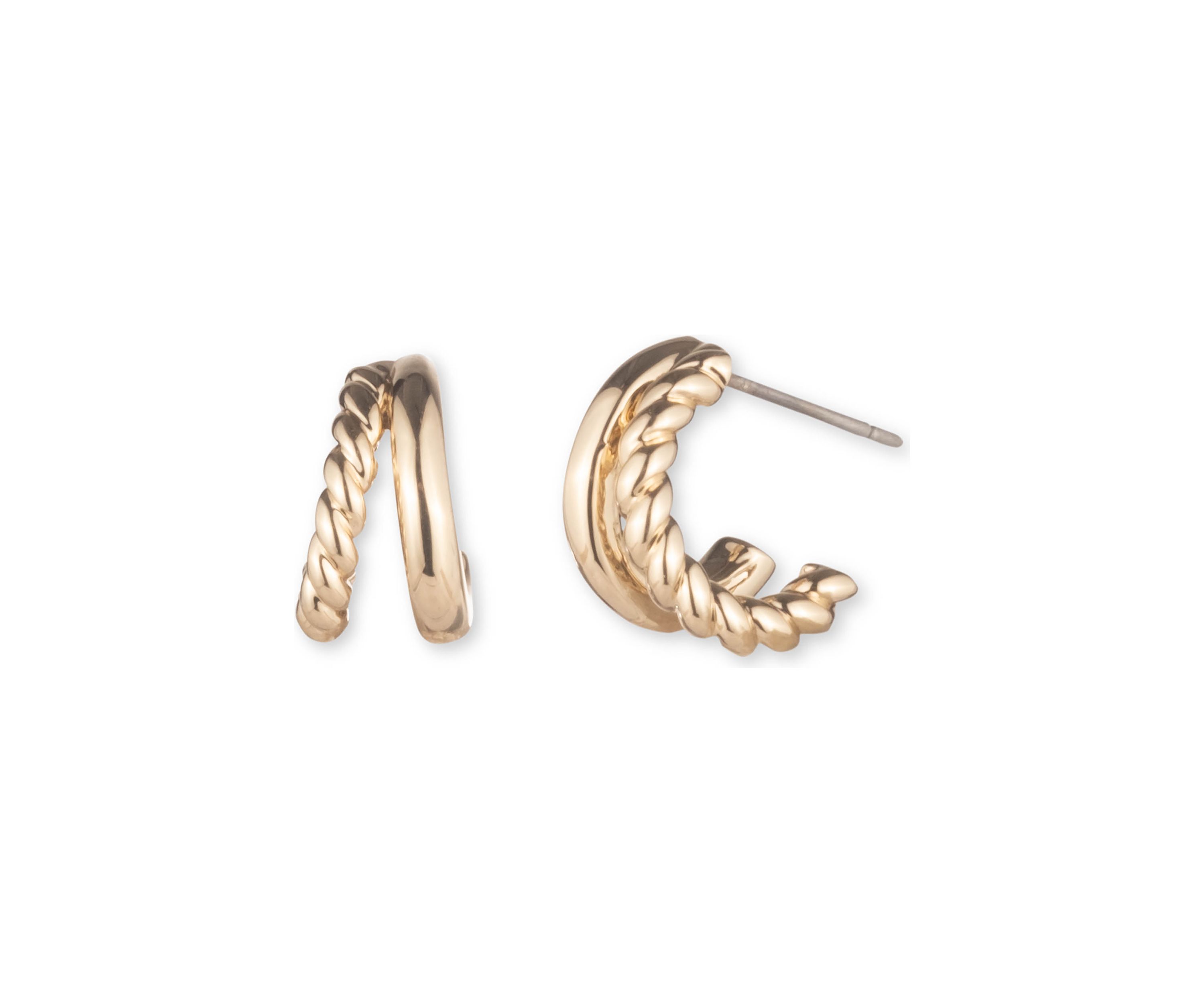 12 Millimeter Gold Tone Rope Huggie Earrings