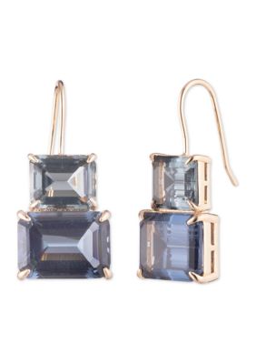 Gold Tone Stone Double Drop Earrings