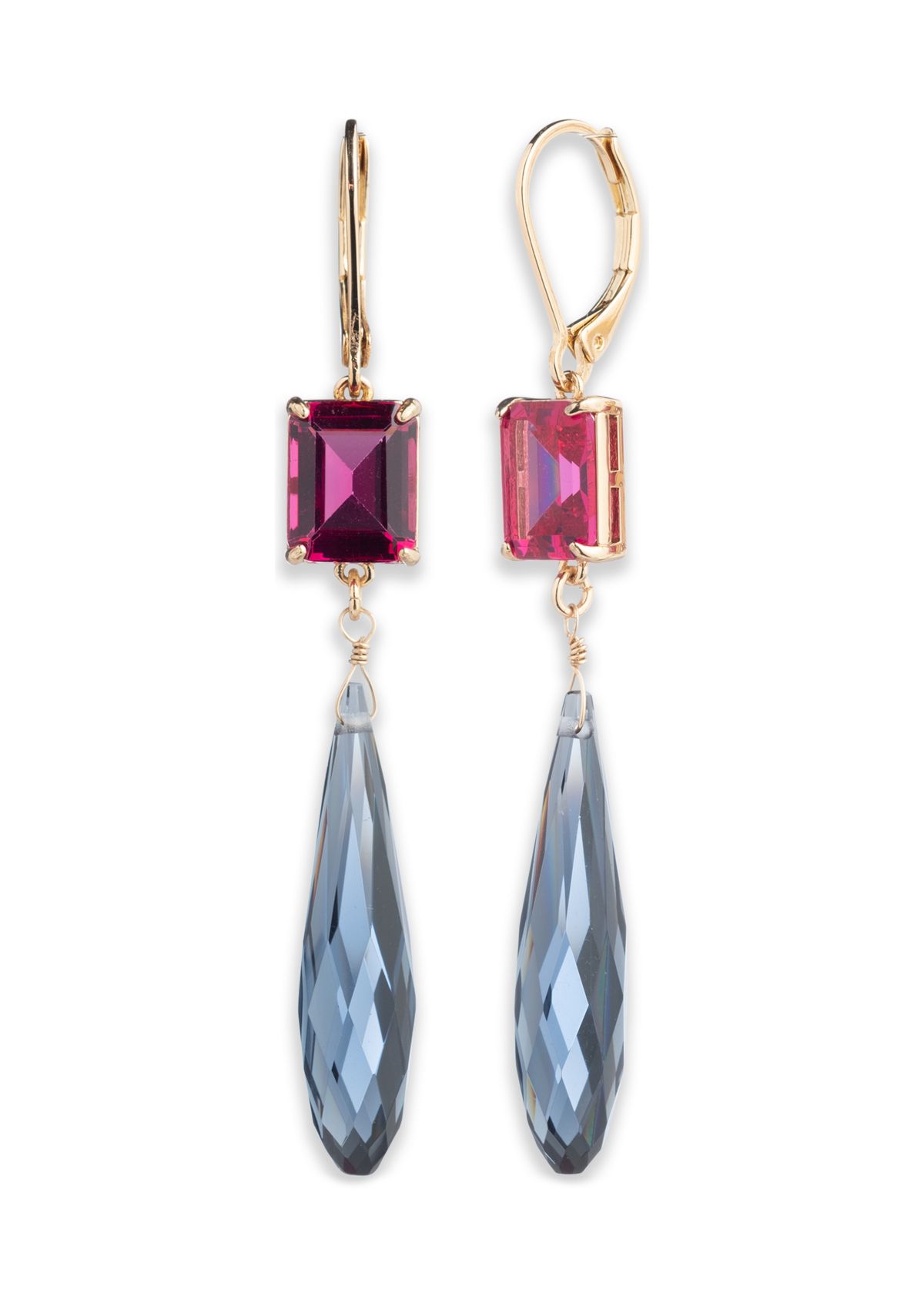 Gold Tone Multi Stone Double Drop Earrings