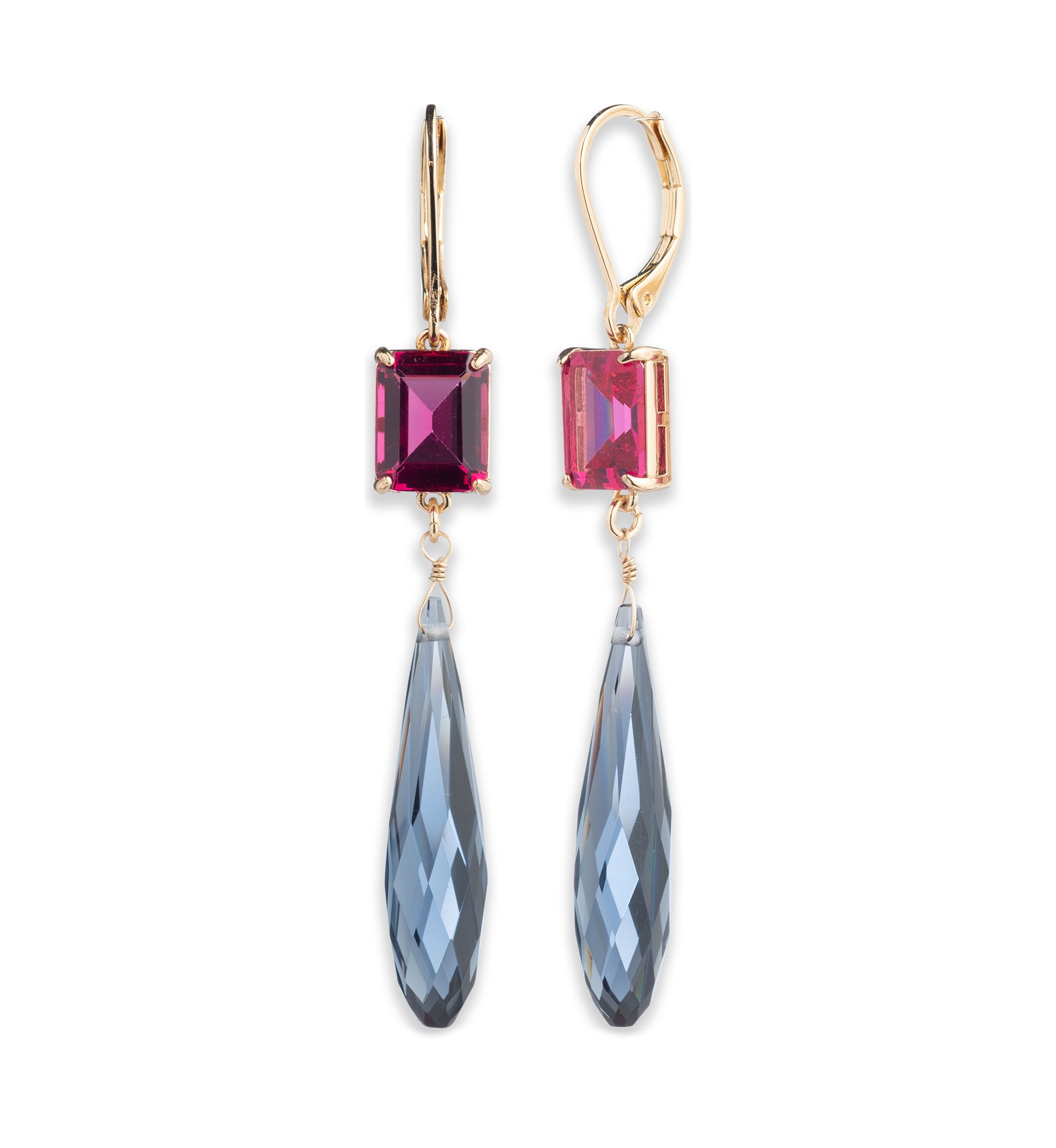 Gold Tone Multi Stone Double Drop Earrings
