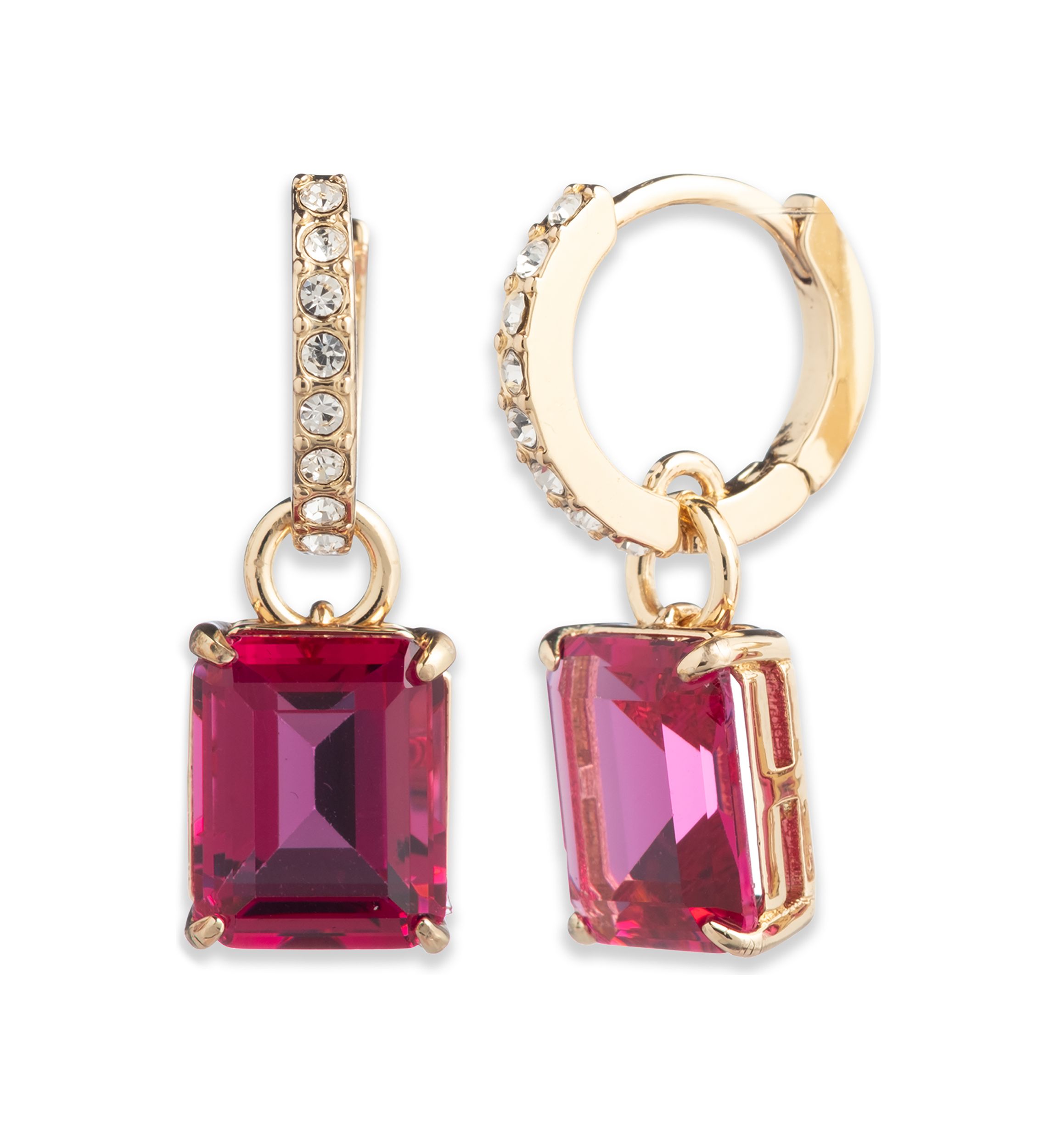 Gold Tone Stone Huggie Drop Earrings