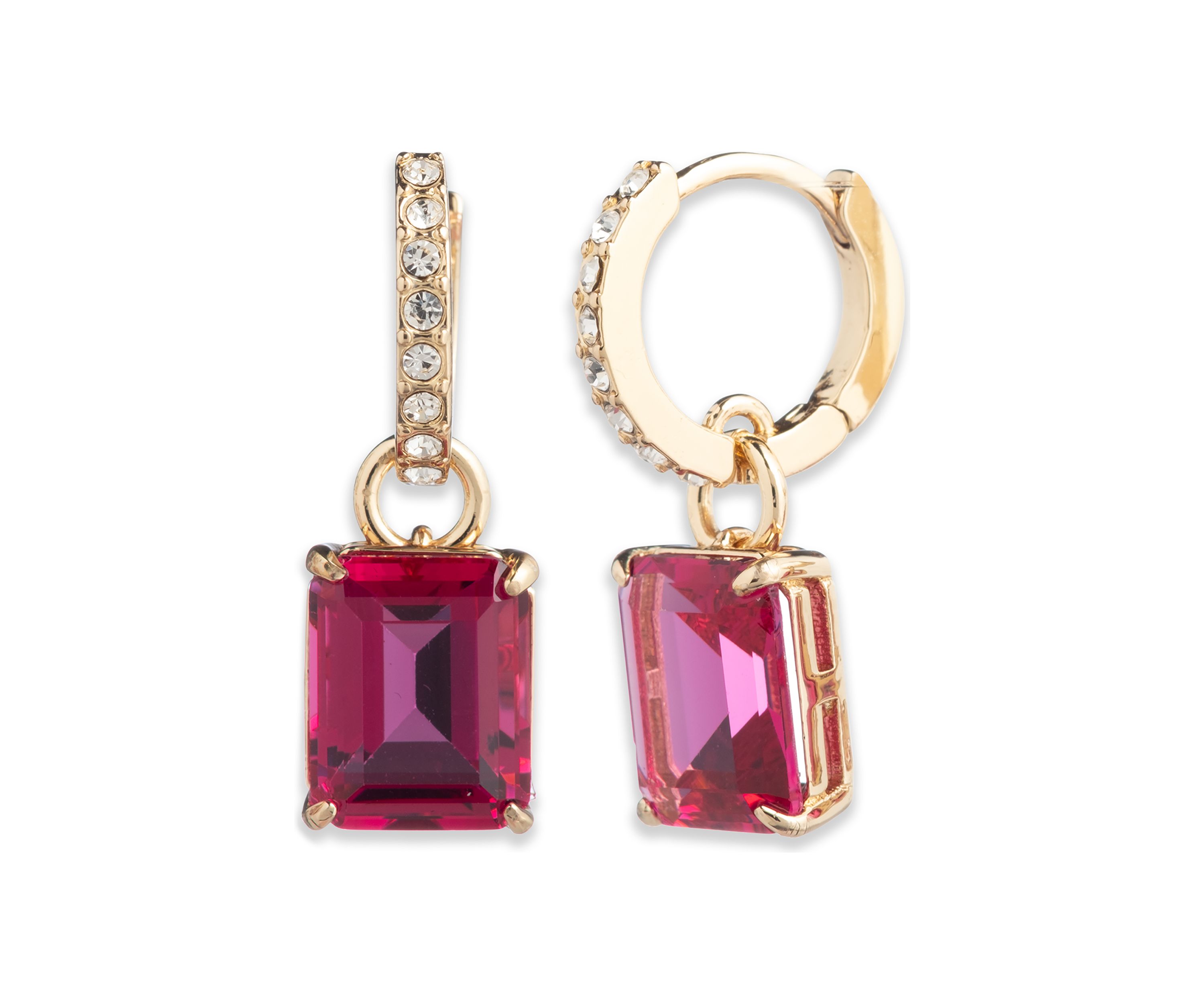 Gold Tone Stone Huggie Drop Earrings