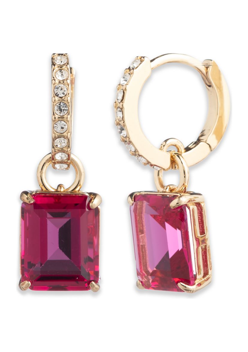 Gold Tone Stone Huggie Drop Earrings