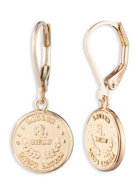 ピアス RALPH LAUREN Gold Tone Logo Drop Earrings Lauren Ralph Lauren Gold Tone Coin Logo Drop Earrings | belk