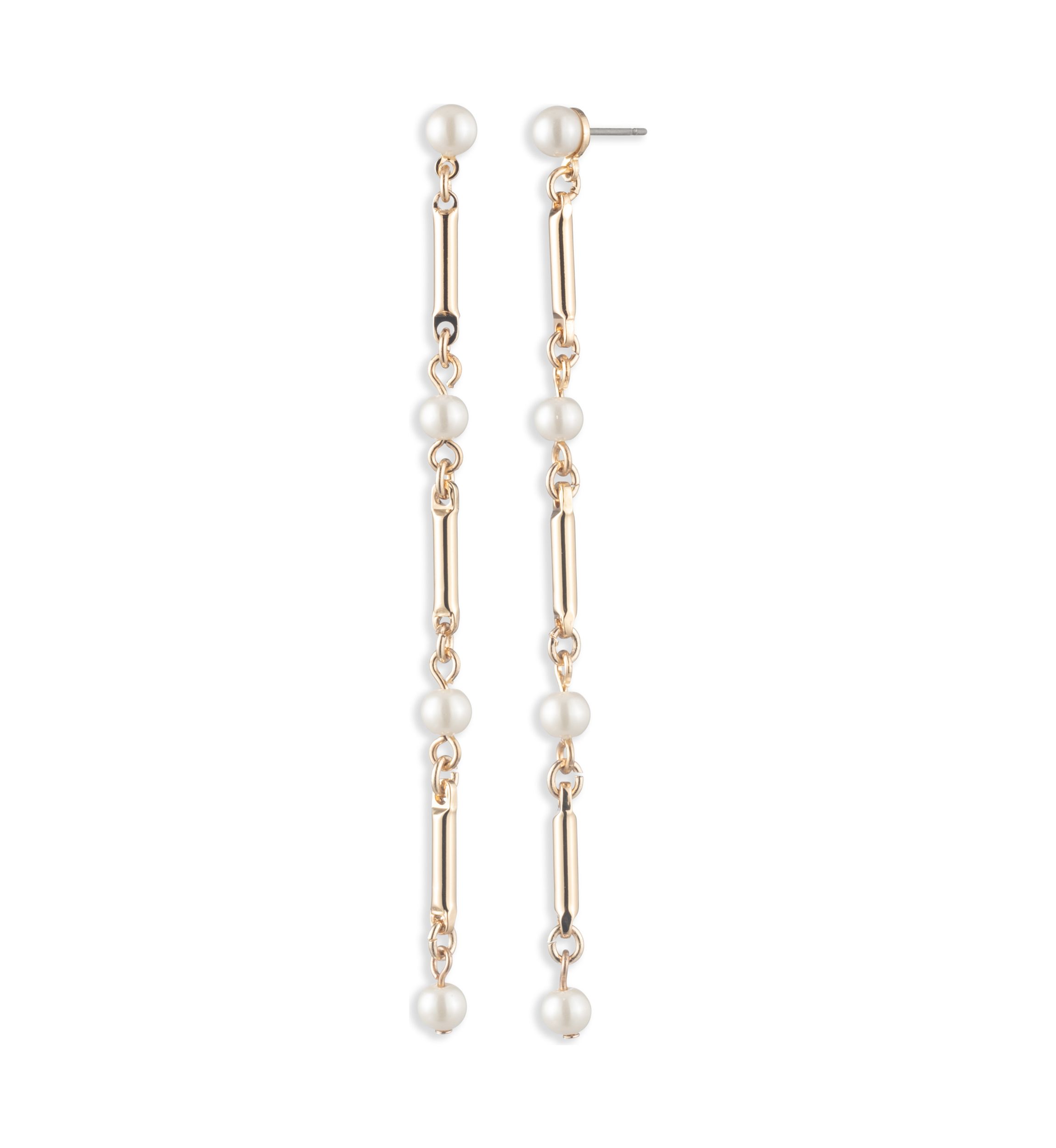 Gold Tone Pearl Linear Earrings