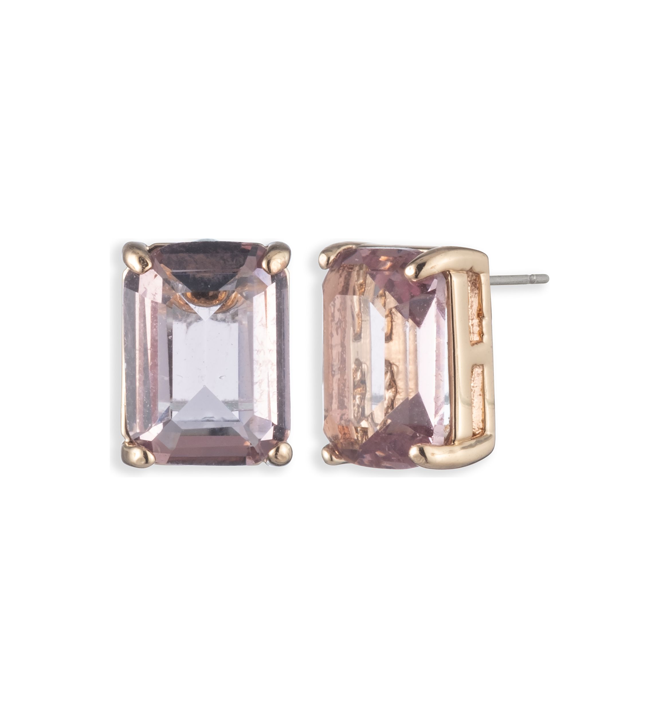 Gold Tone Pink Stone Stud Earrings