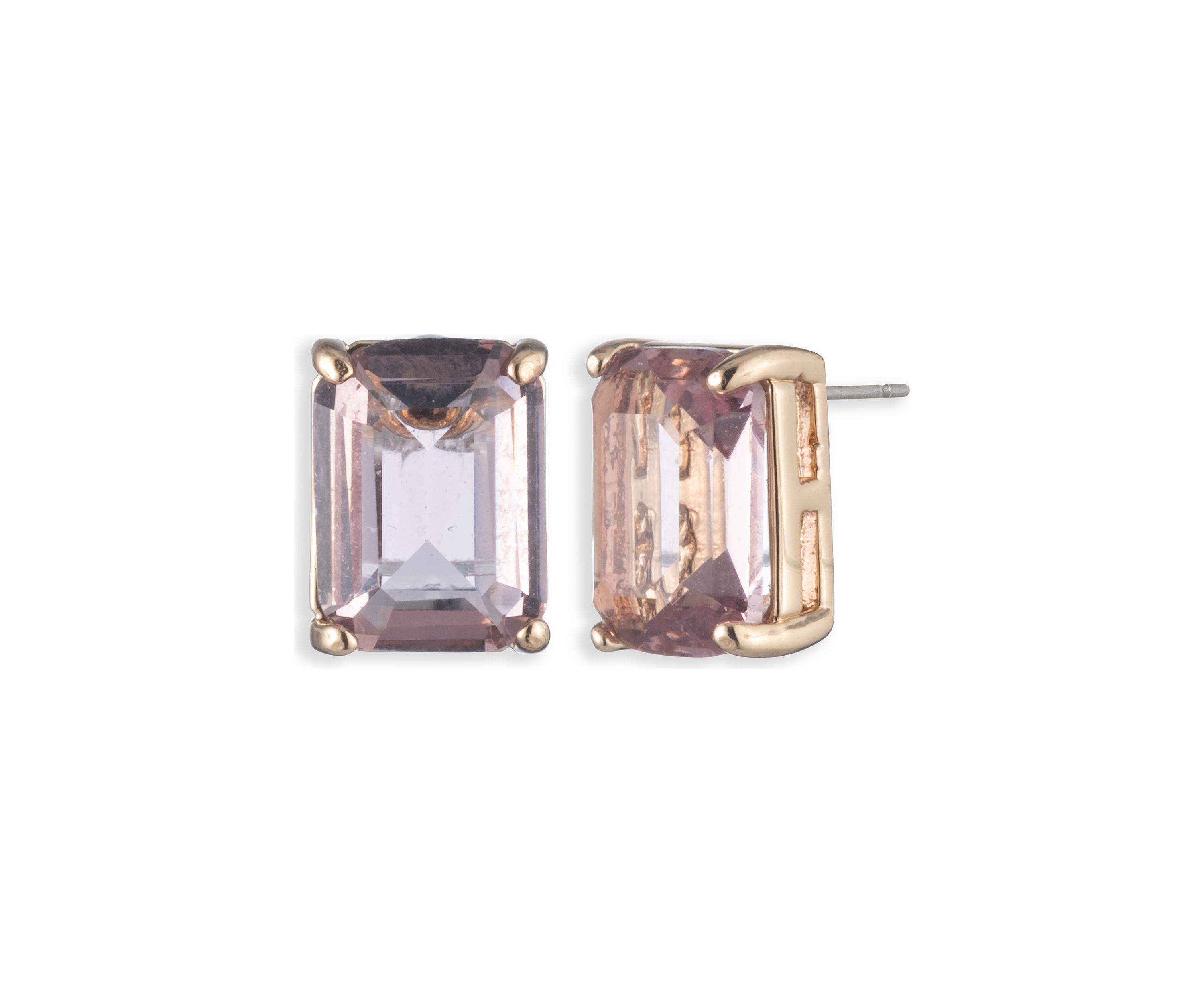Gold Tone Pink Stone Stud Earrings