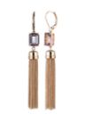 Gold Tone Pink Stone Tassel Drop Earrings