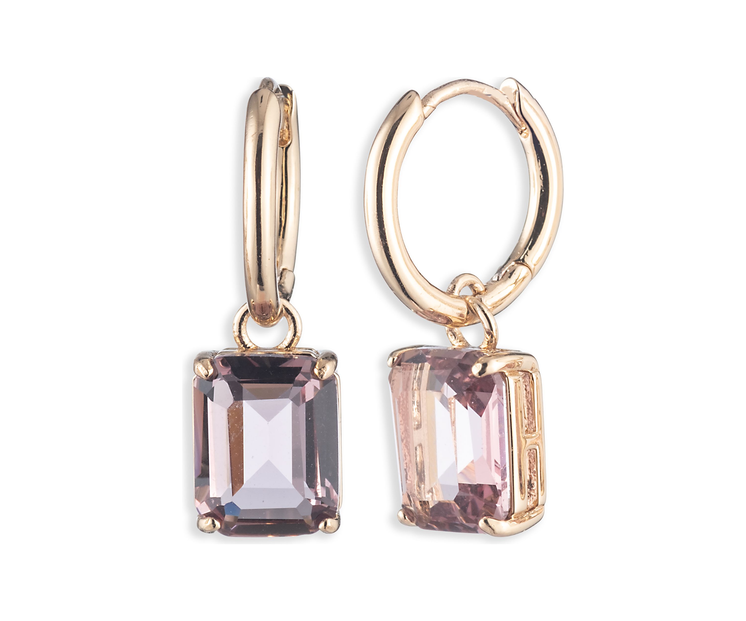 Gold Tone Pink Huggie Hoop Earrings