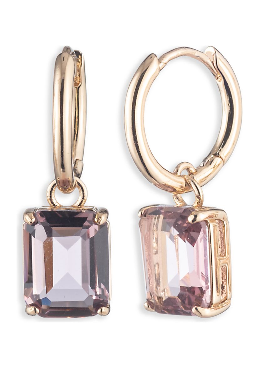 Gold Tone Pink Huggie Hoop Earrings