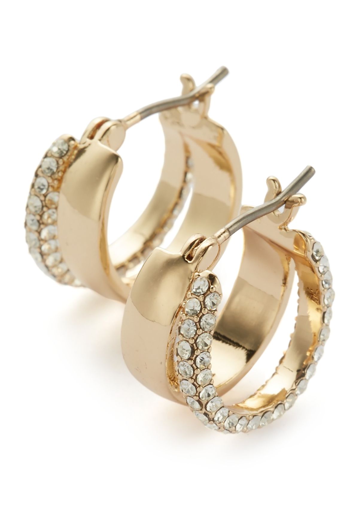 Gold Tone Pave Split Hoop Earrings