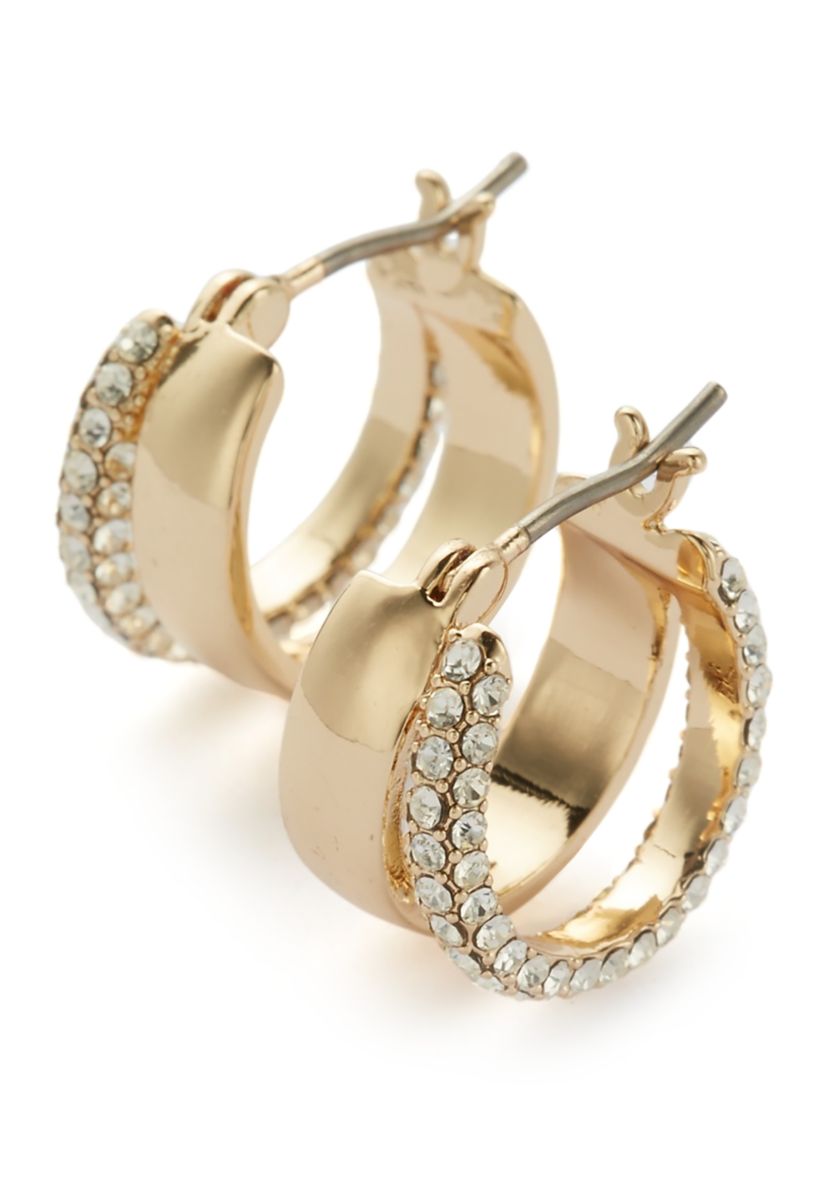 Gold Tone Pave Split Hoop Earrings