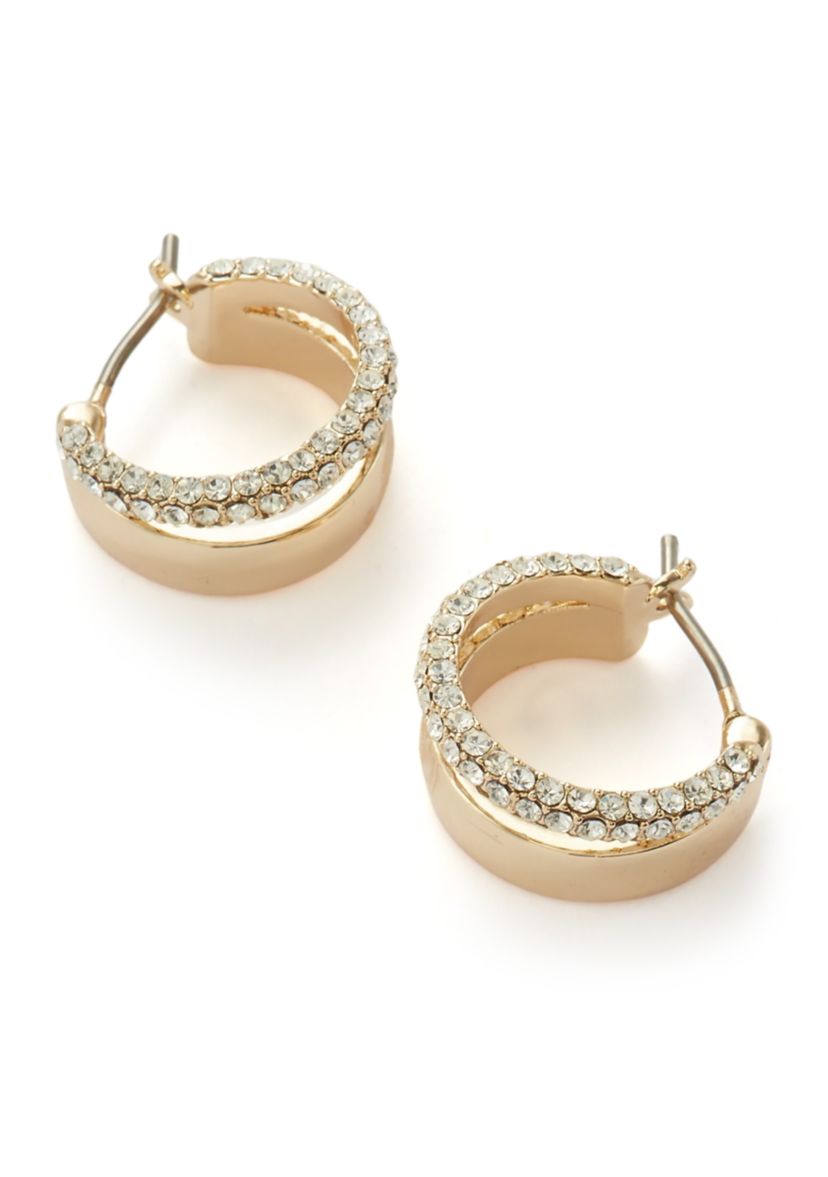 Gold Tone Pave Split Hoop Earrings