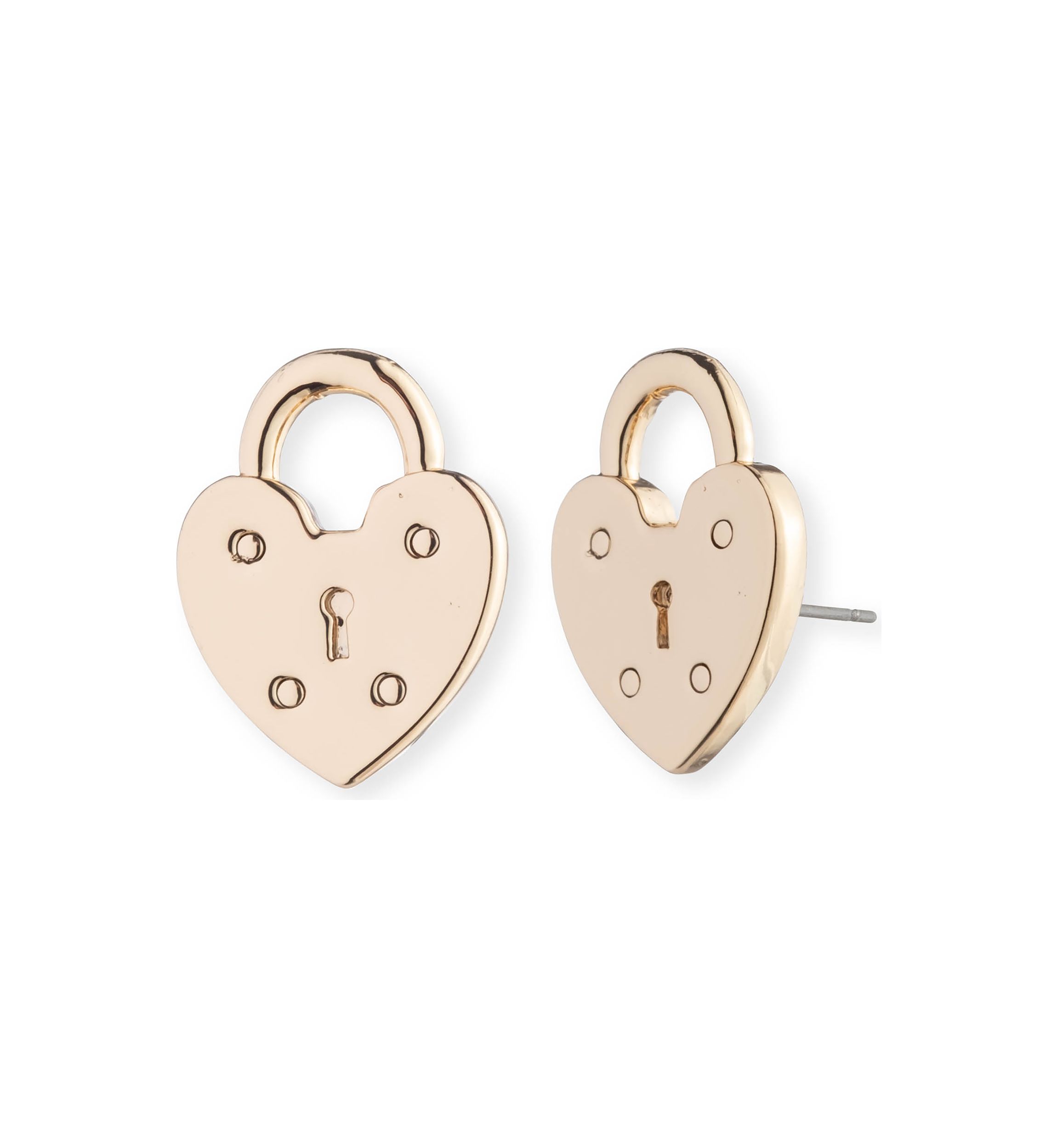 Gold Tone Heart Lock Stud Earrings