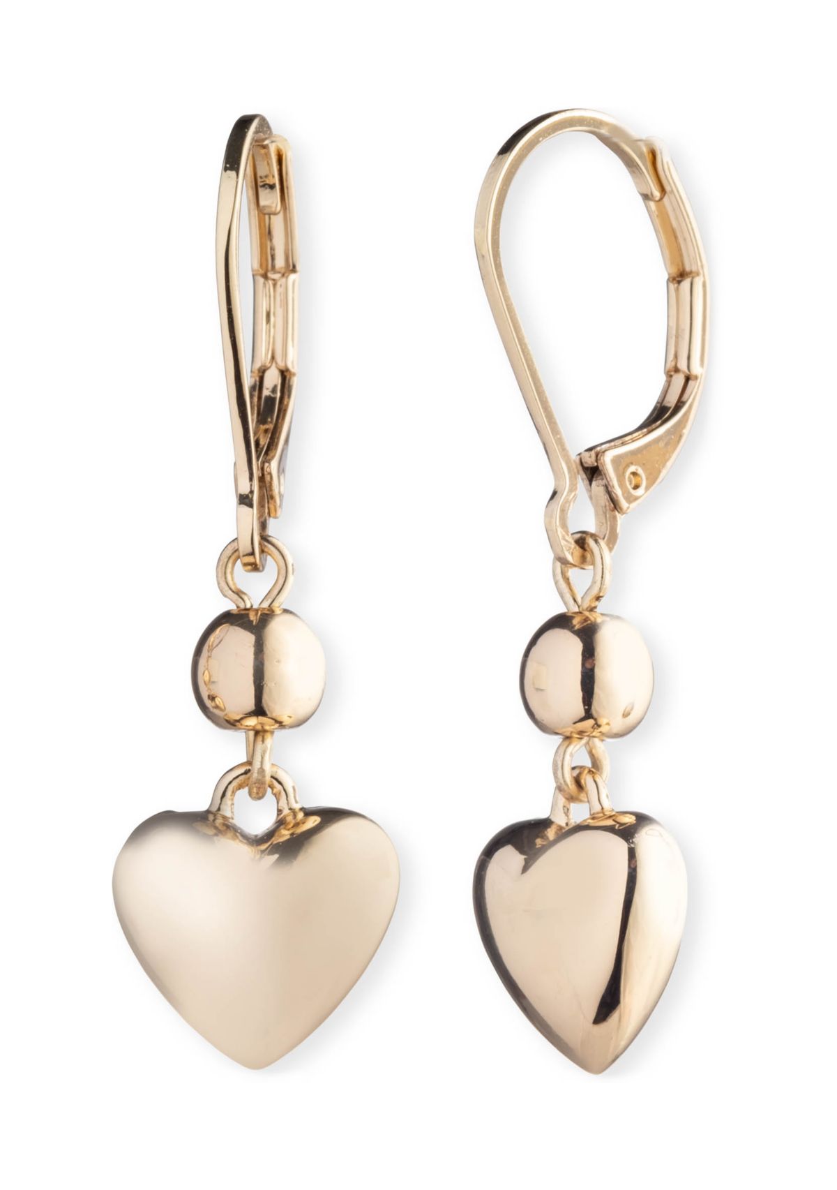 Gold Tone Puffy Heart Drop Earrings