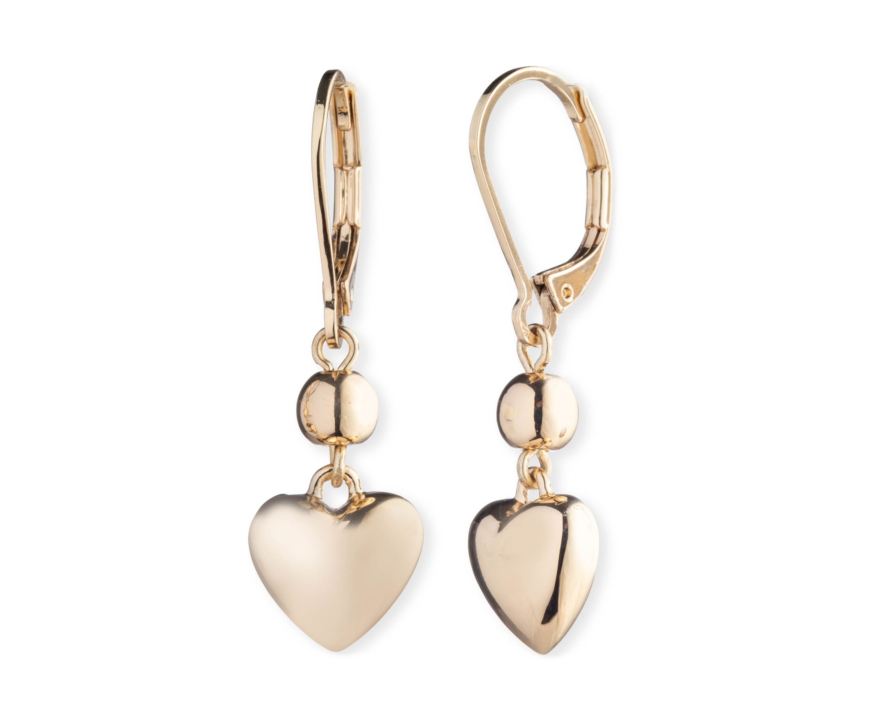 Gold Tone Puffy Heart Drop Earrings