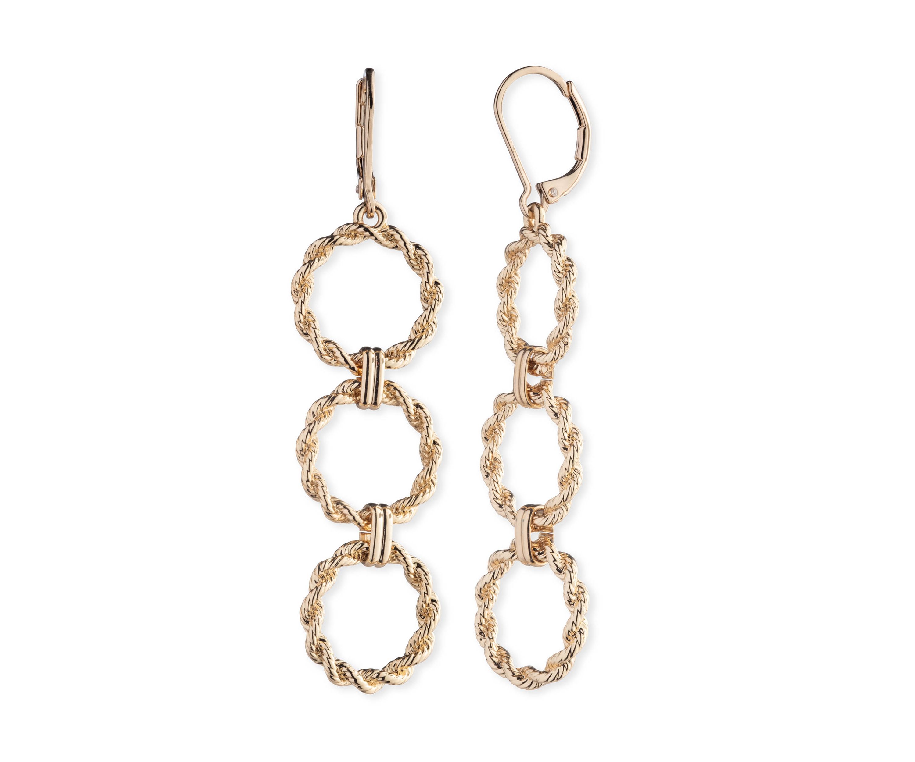 Gold Tone Rope Link Linear Earrings