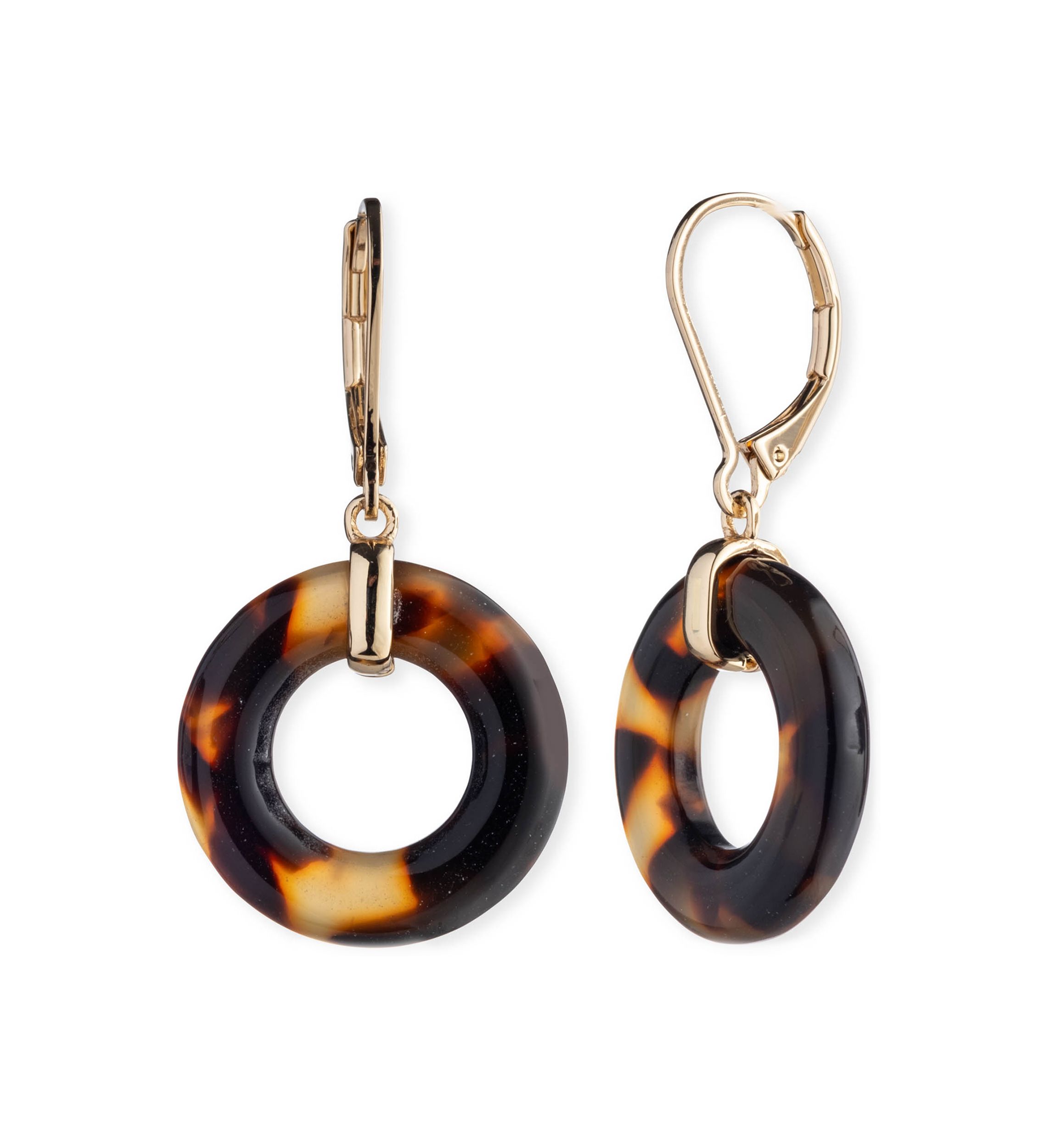 Gold Tone Tortoise Drop Earrings