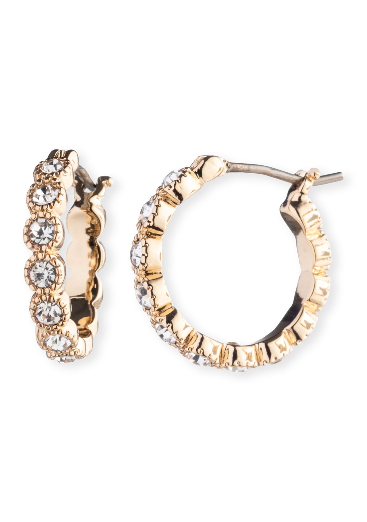Gold Tone Crystal Tennis Hoop Earrings