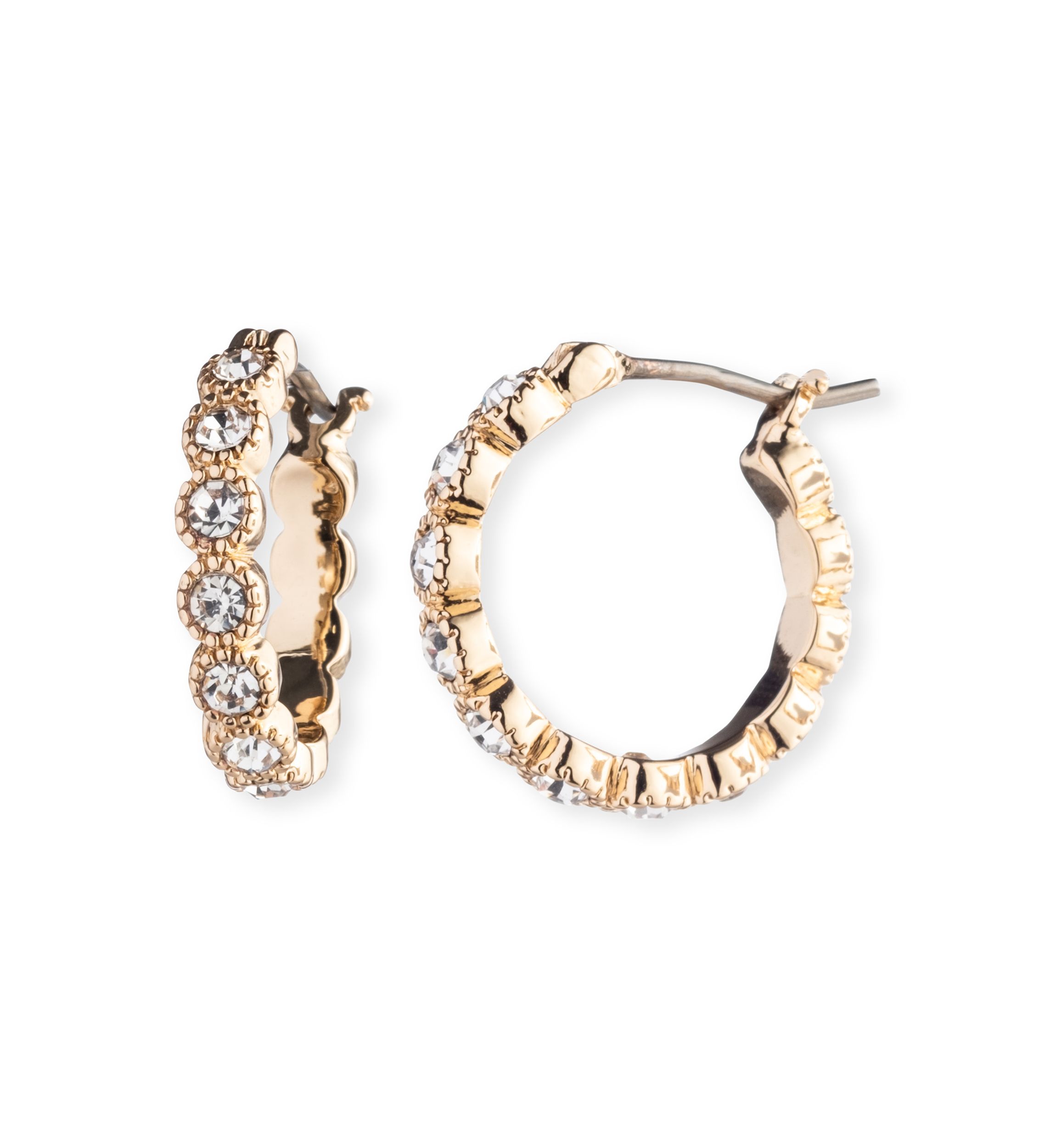 Gold Tone Crystal Tennis Hoop Earrings