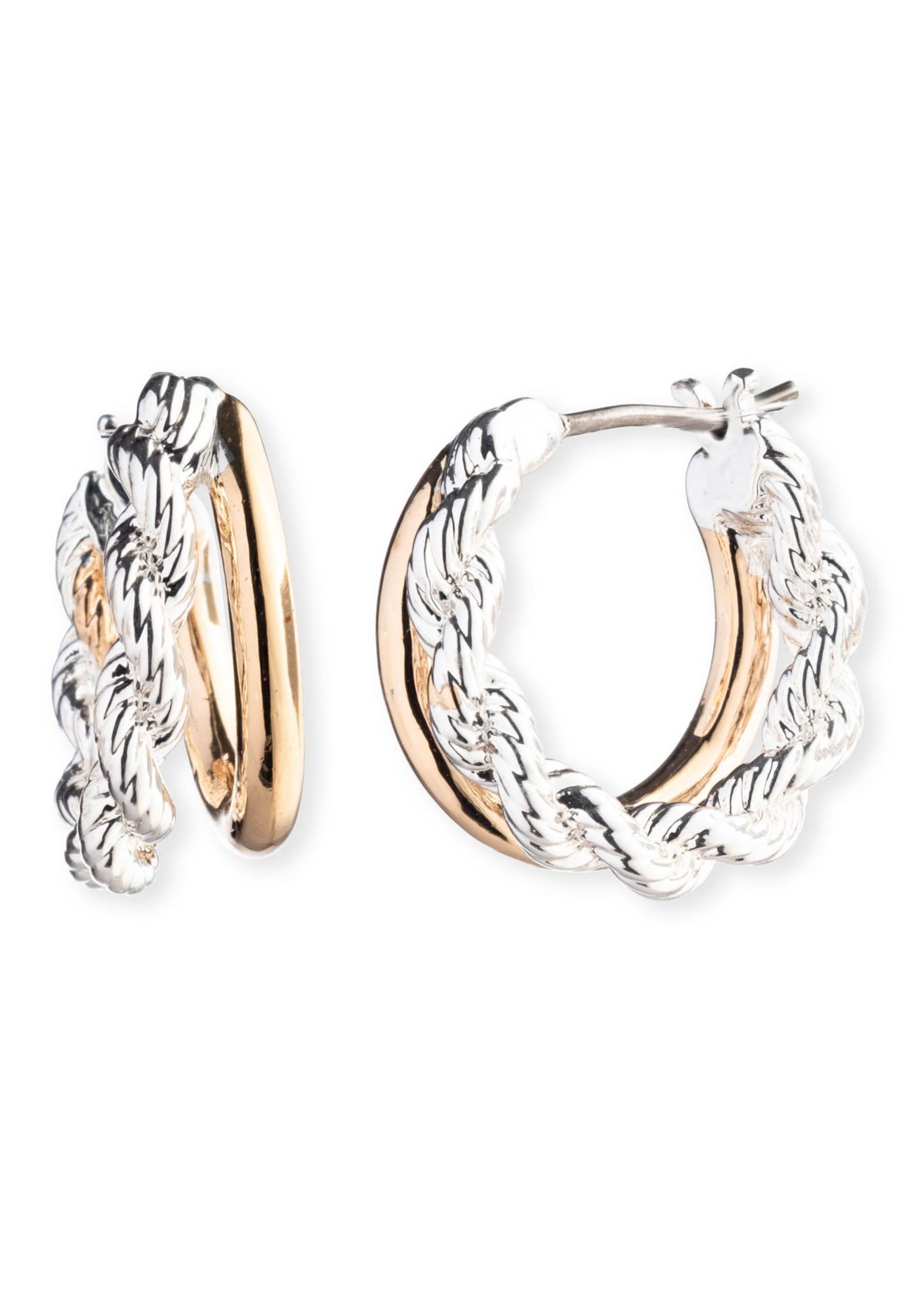 Two Tone 15 Millimeter Split Hoop Earrings