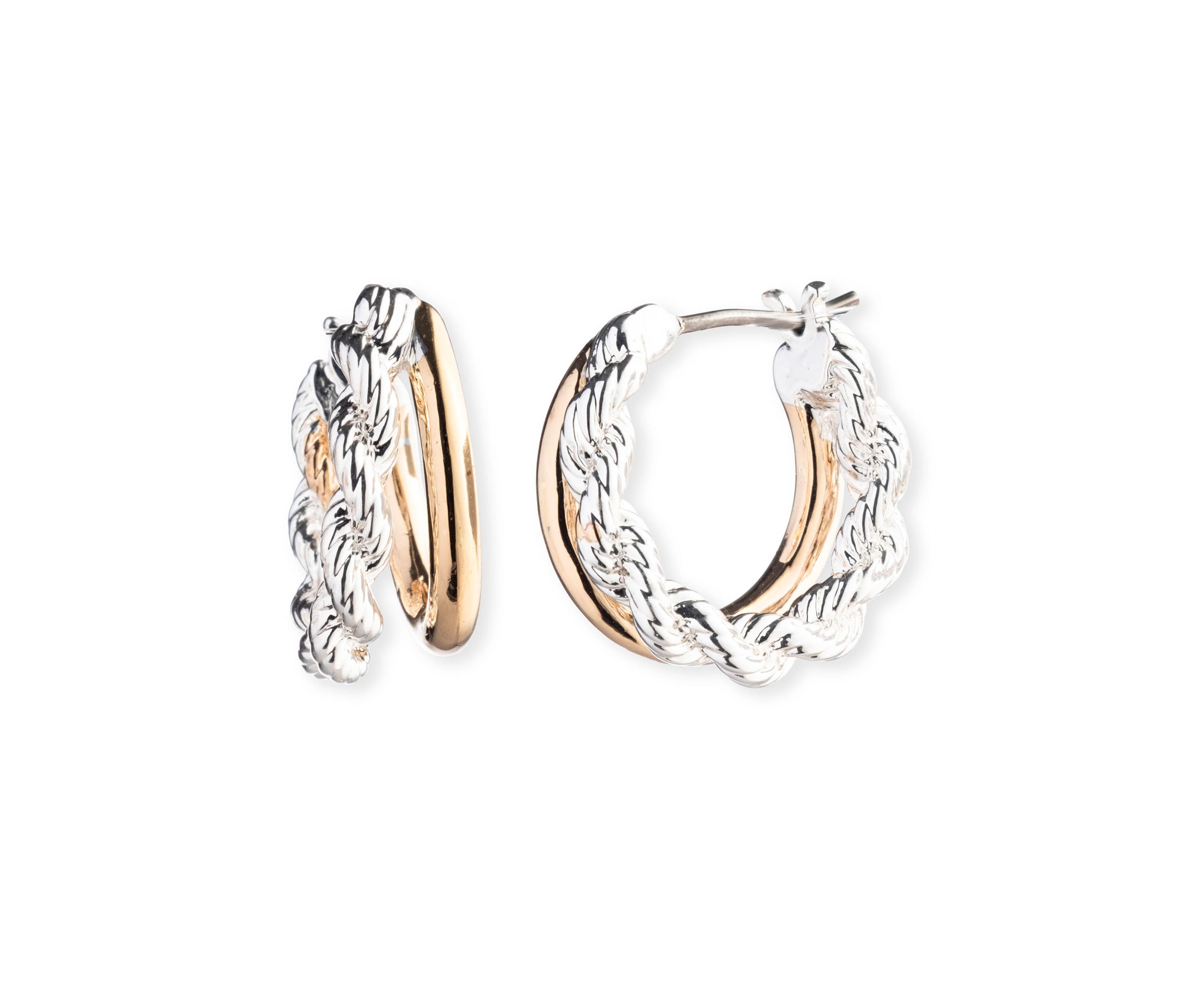 Two Tone 15 Millimeter Split Hoop Earrings