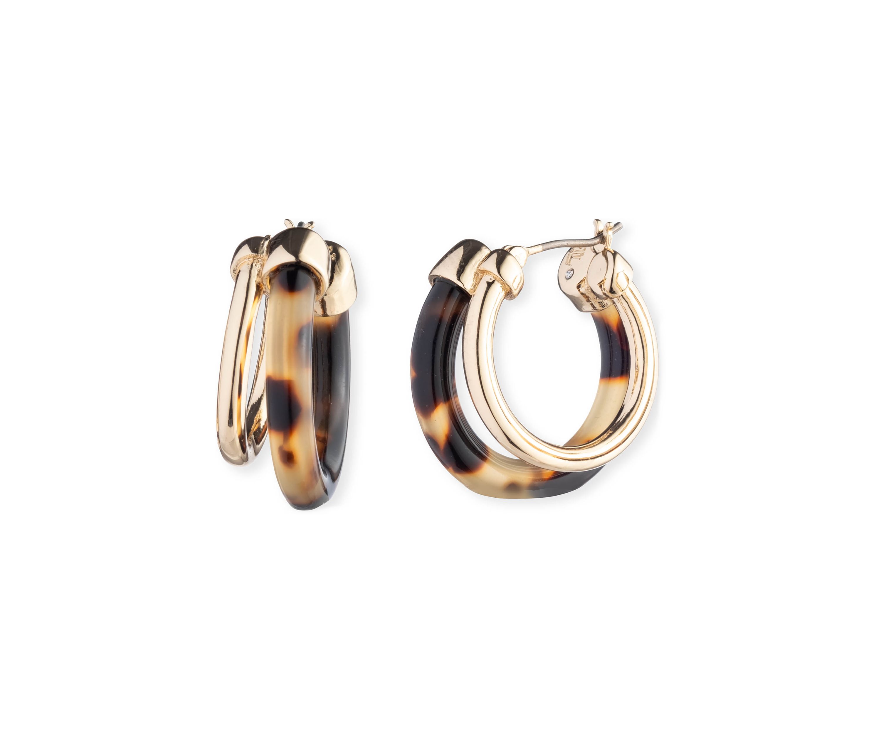 Gold Tone Tortoise 25 Millimeter Split Hoop Earrings