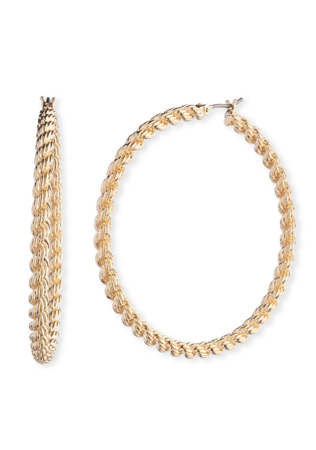 Gold Tone 50 Millimeter Rope Hoop Earrings