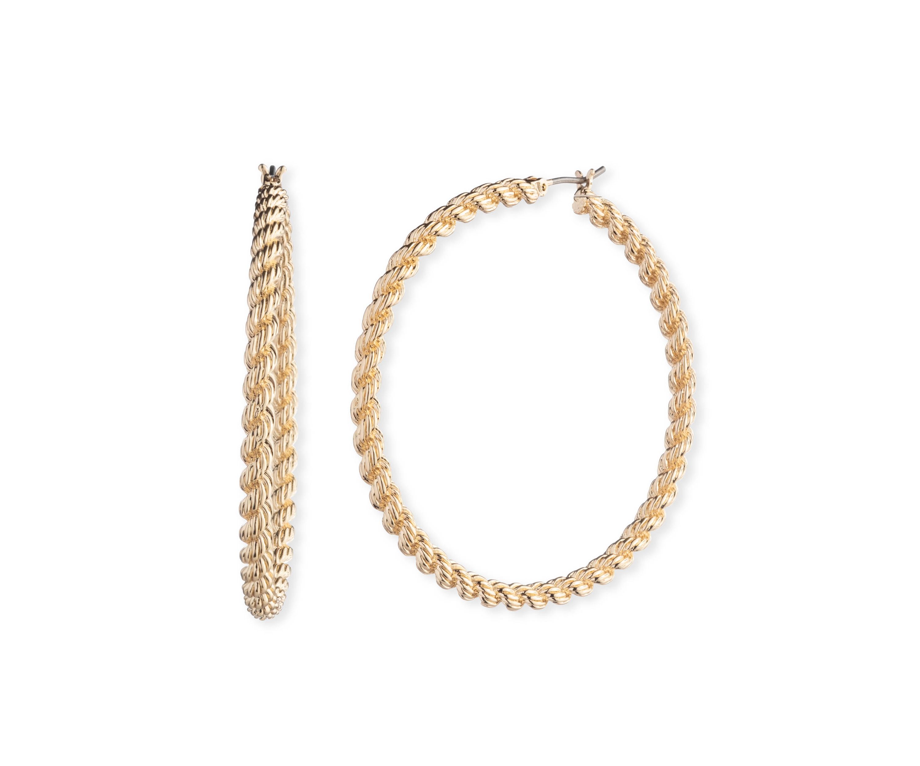 Gold Tone 50 Millimeter Rope Hoop Earrings