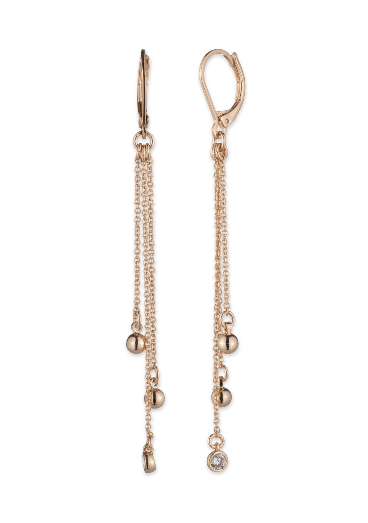 Gold Tone Fringe Linear Earrings