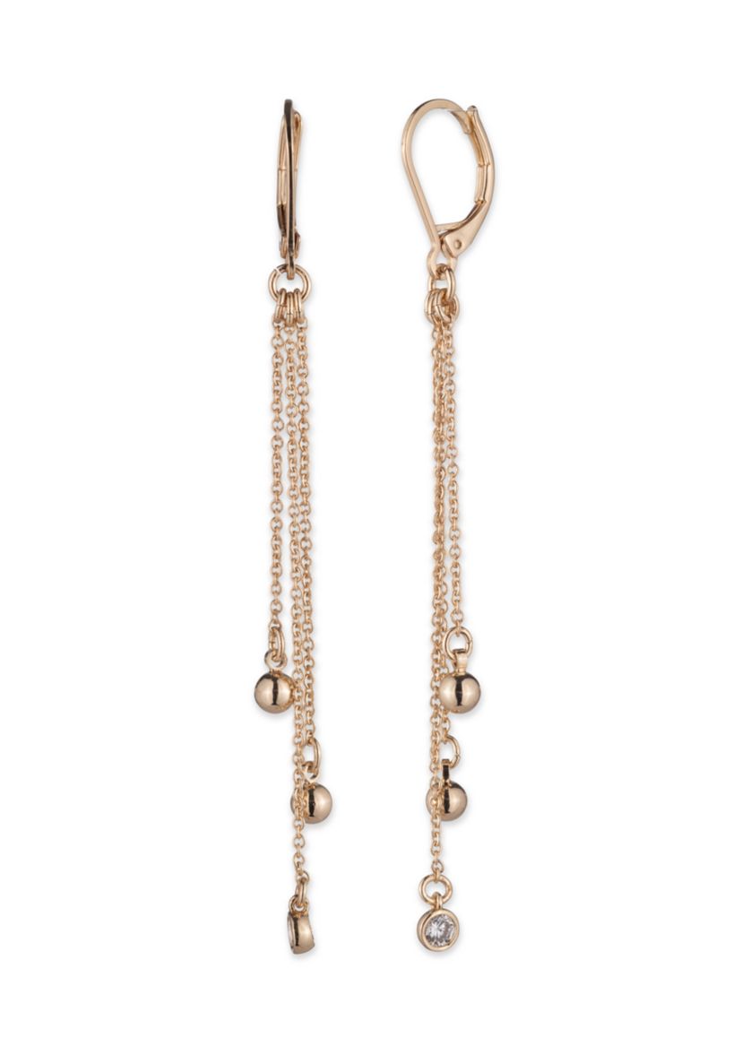 Gold Tone Fringe Linear Earrings