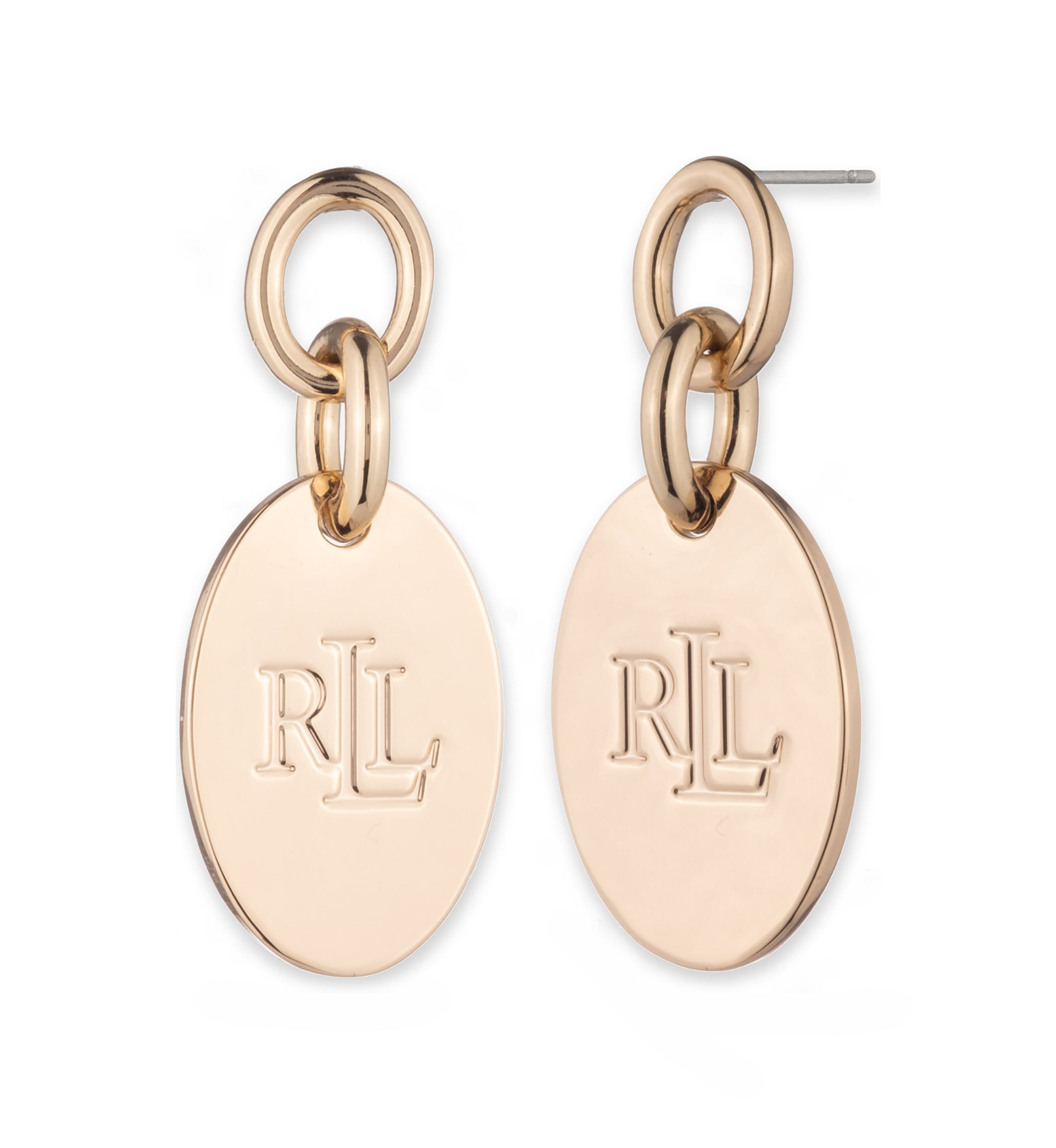 Gold Tone Logo Drop Earrings