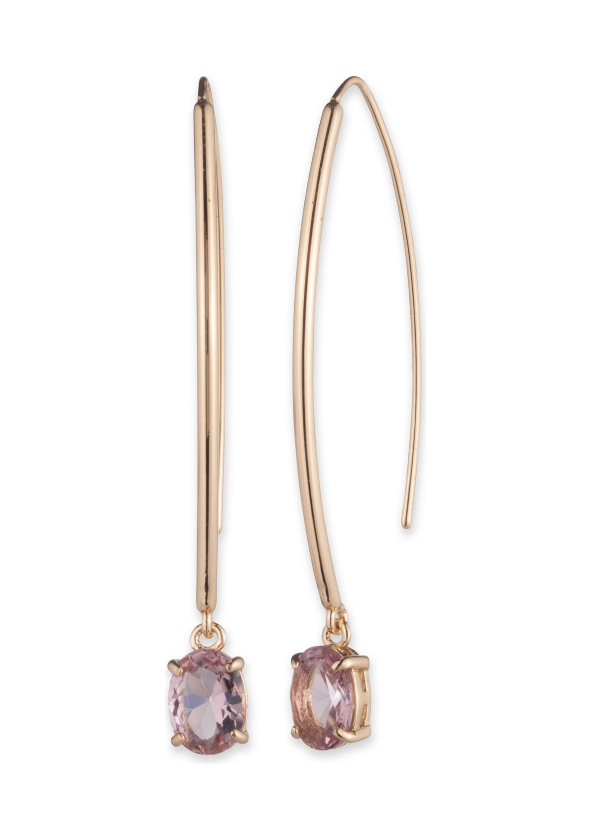 Gold Tone Oval Stone Threader Earrings