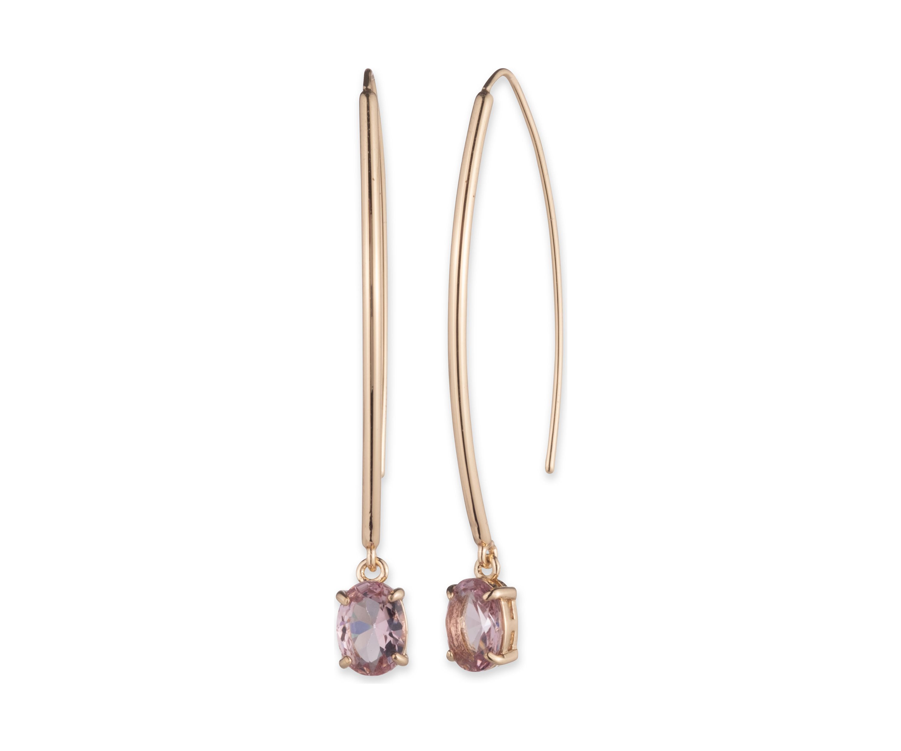Gold Tone Oval Stone Threader Earrings