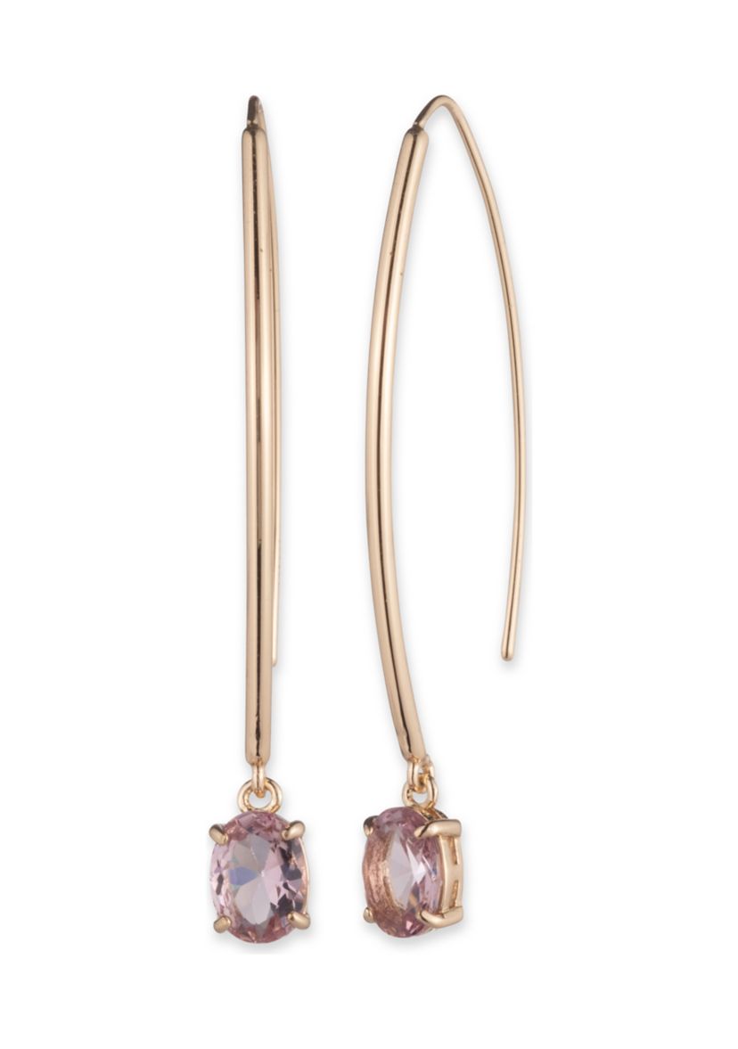 Gold Tone Oval Stone Threader Earrings