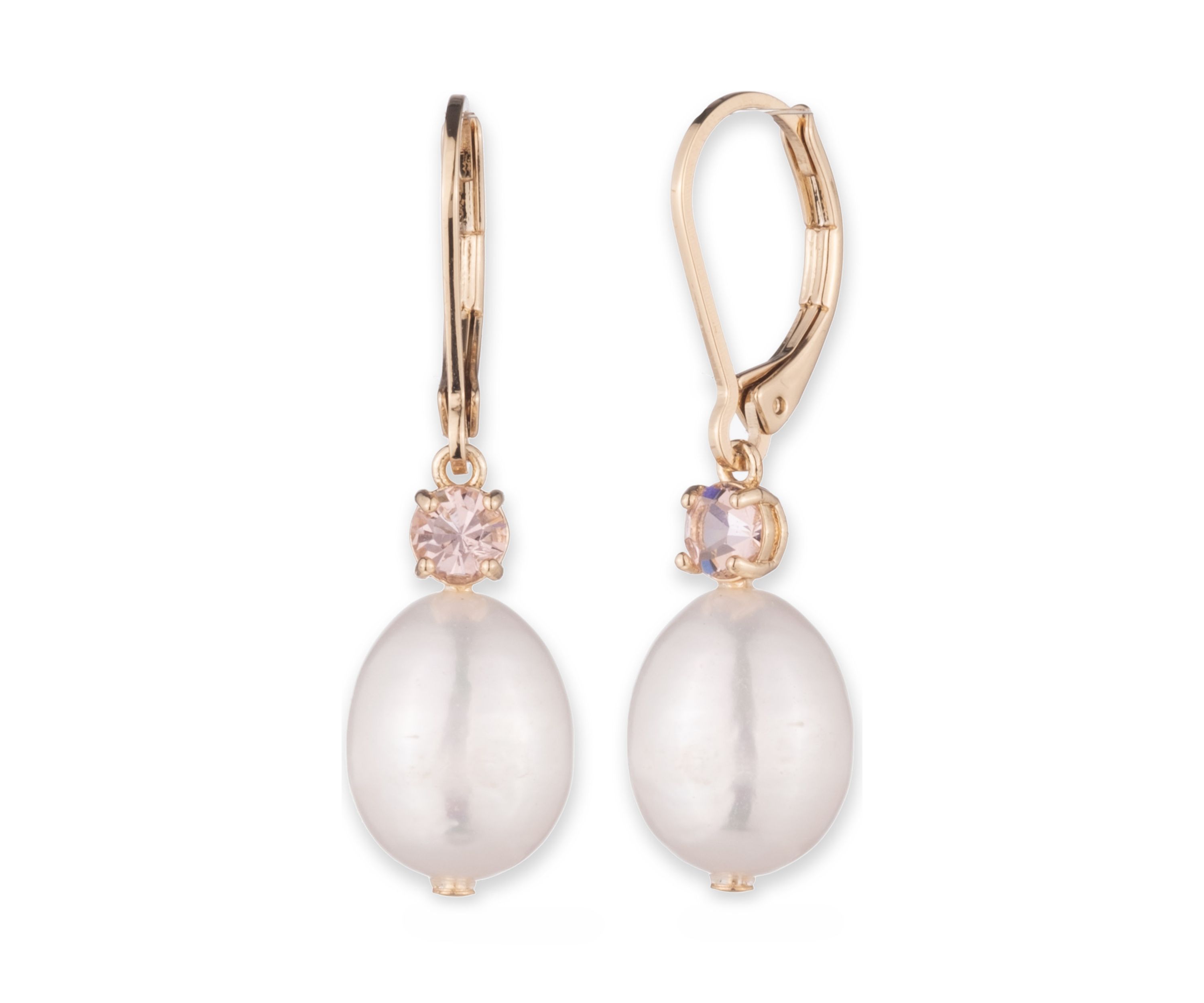 Gold Tone White Pearl Drop Earrings