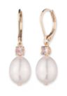 Gold Tone White Pearl Drop Earrings