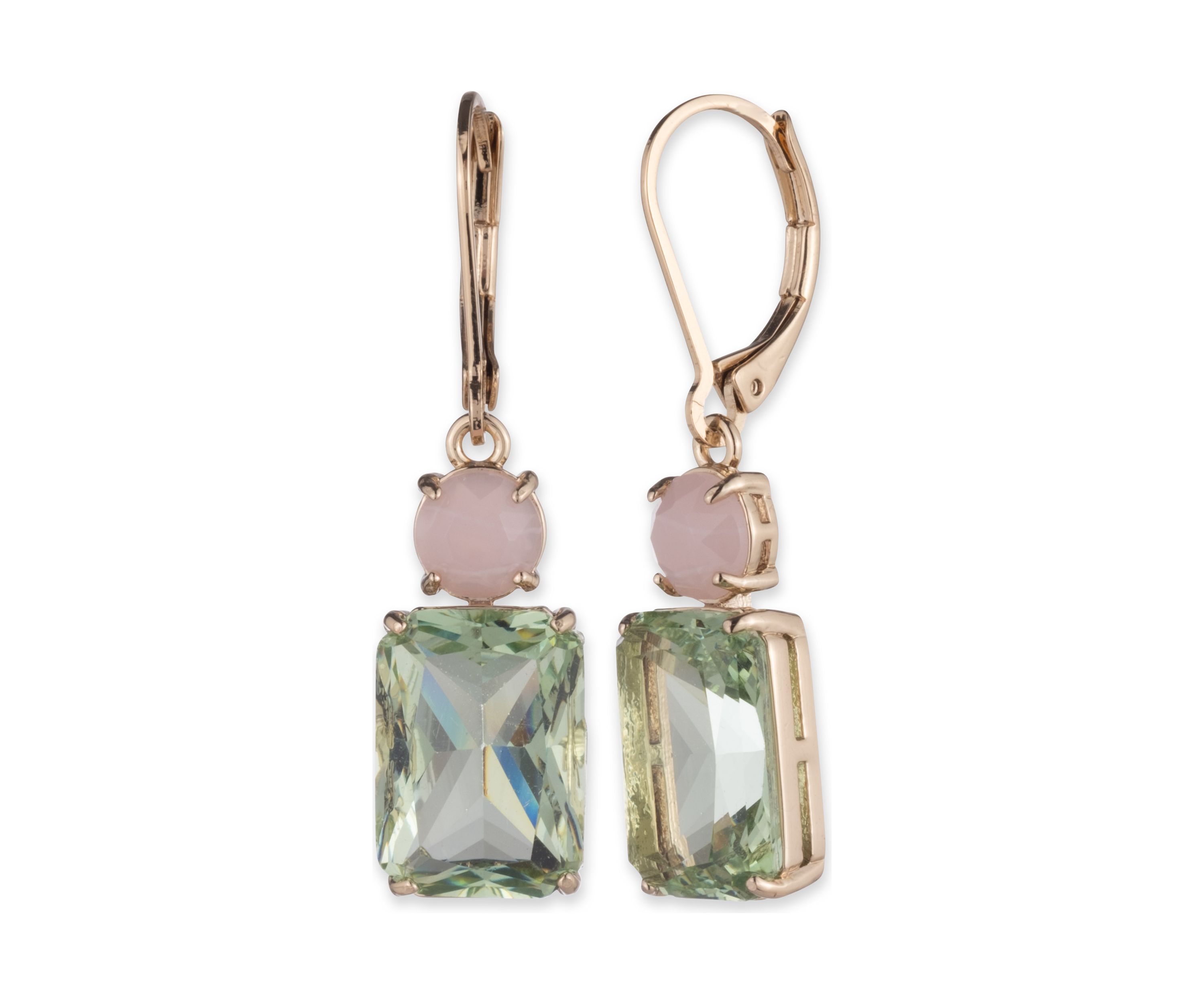 Gold Tone Stone Double Drop Earrings