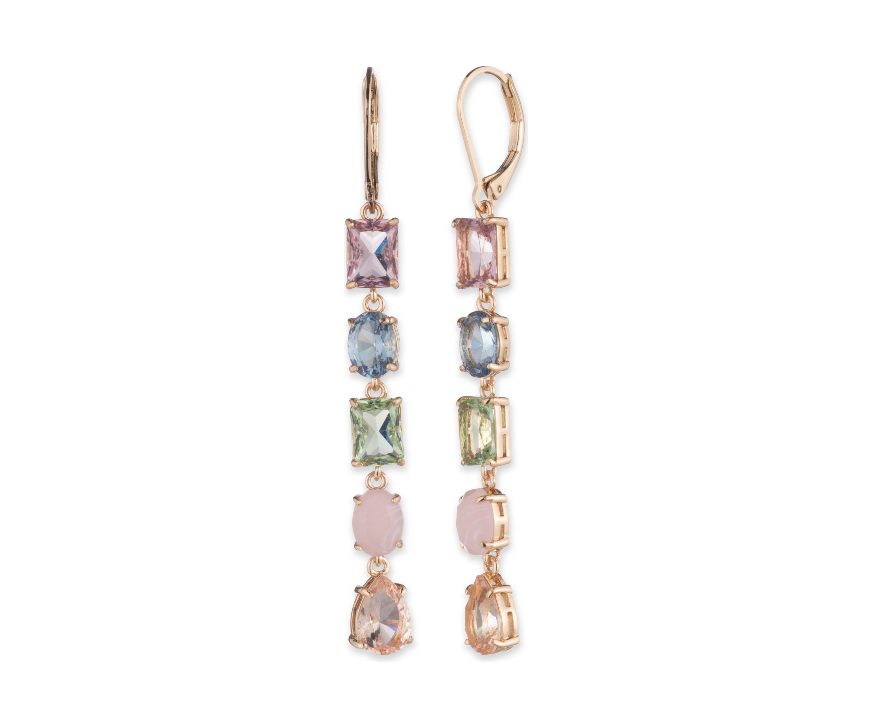 Gold Tone Stone Linear Earrings