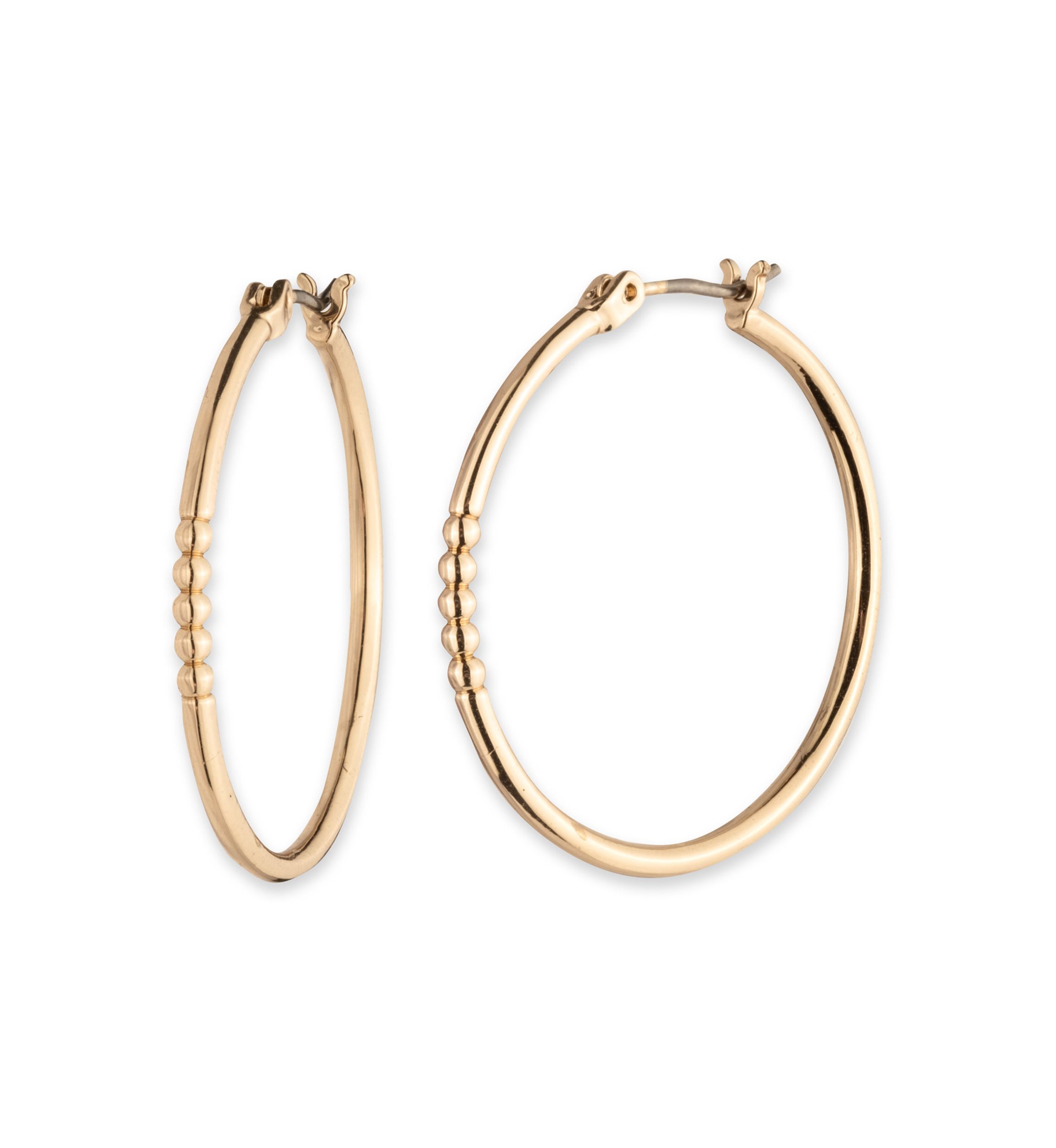 30 Millimeter Gold Tone Bead Hoop Earrings