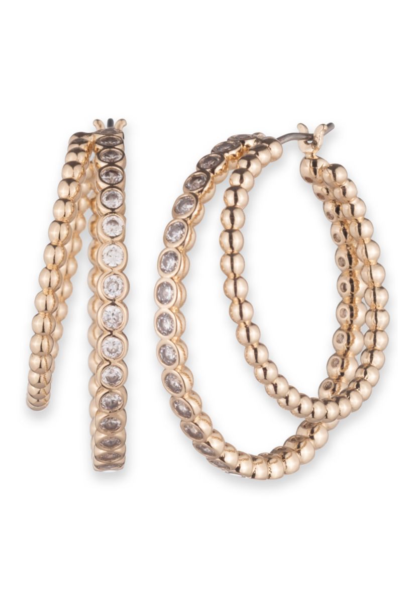 30 Millimeter Silver Tone Bead Split Hoop Earrings